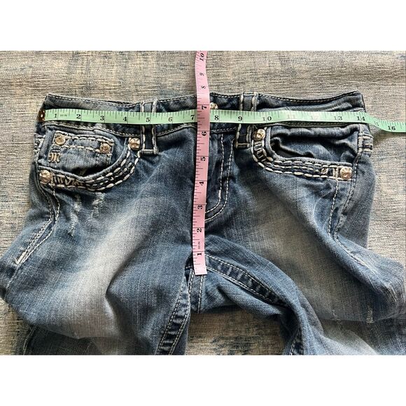 Miss Me Distressed Light Wash Rhinestone Boot Cut Denim Jeans 27" - Picture 6 of 8